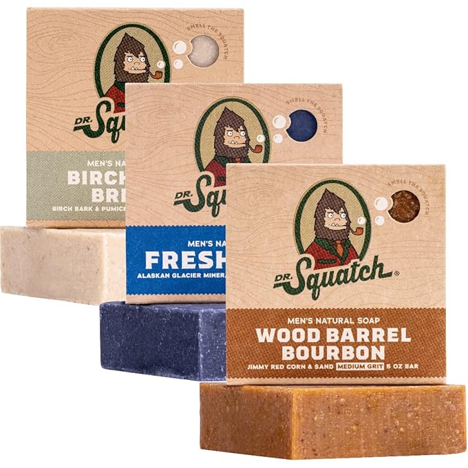 Dr. Squatch Men's Natural Bar Soap from Moisturizing Soap Made from Natural Oils - Cold Process Soap with No Harsh Chemicals - Wood Barrel Bourbon, Fresh Falls, Birchwood Breeze (3 Pack) - Image 1
